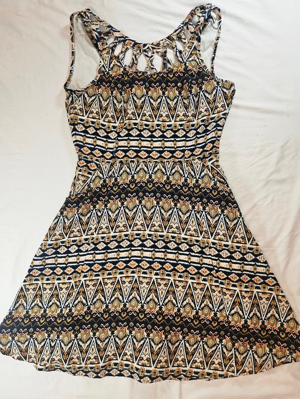 Miss Me Womens Black & Tan Tribal Print Sleeveless Cutout Skater Dress Size S